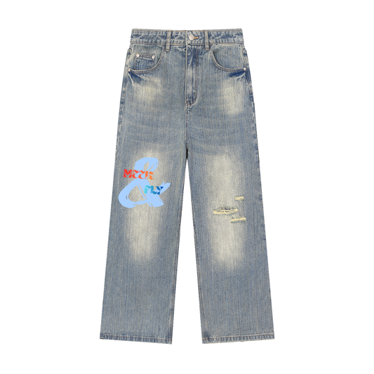 Vintage Wash Distressed Denim Jeans