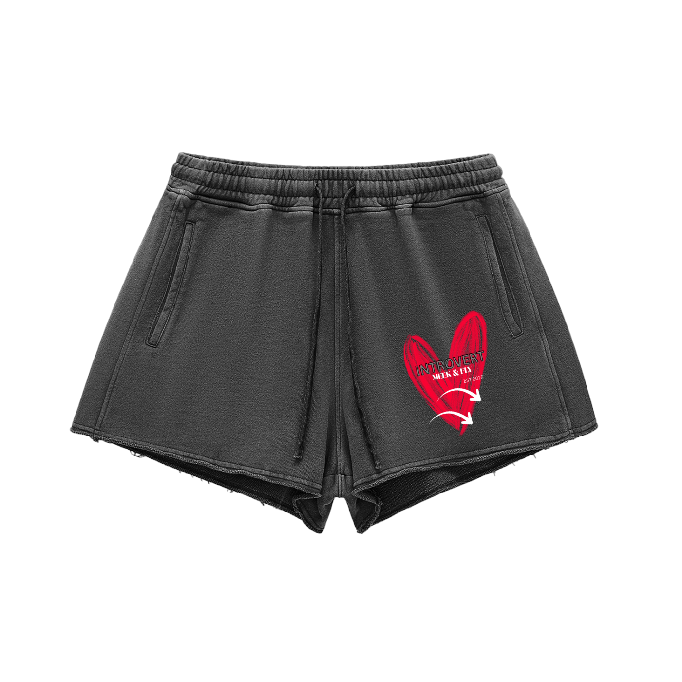 Snow Washed Raw Edge Drawstring Shorts